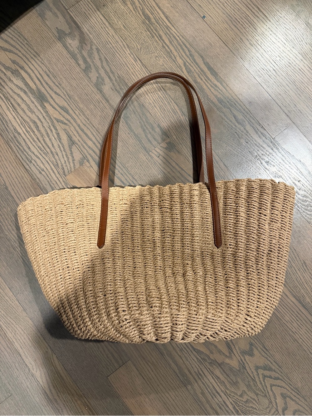 Woven Straw Tote Bag with Brown Leather Handles J. crew